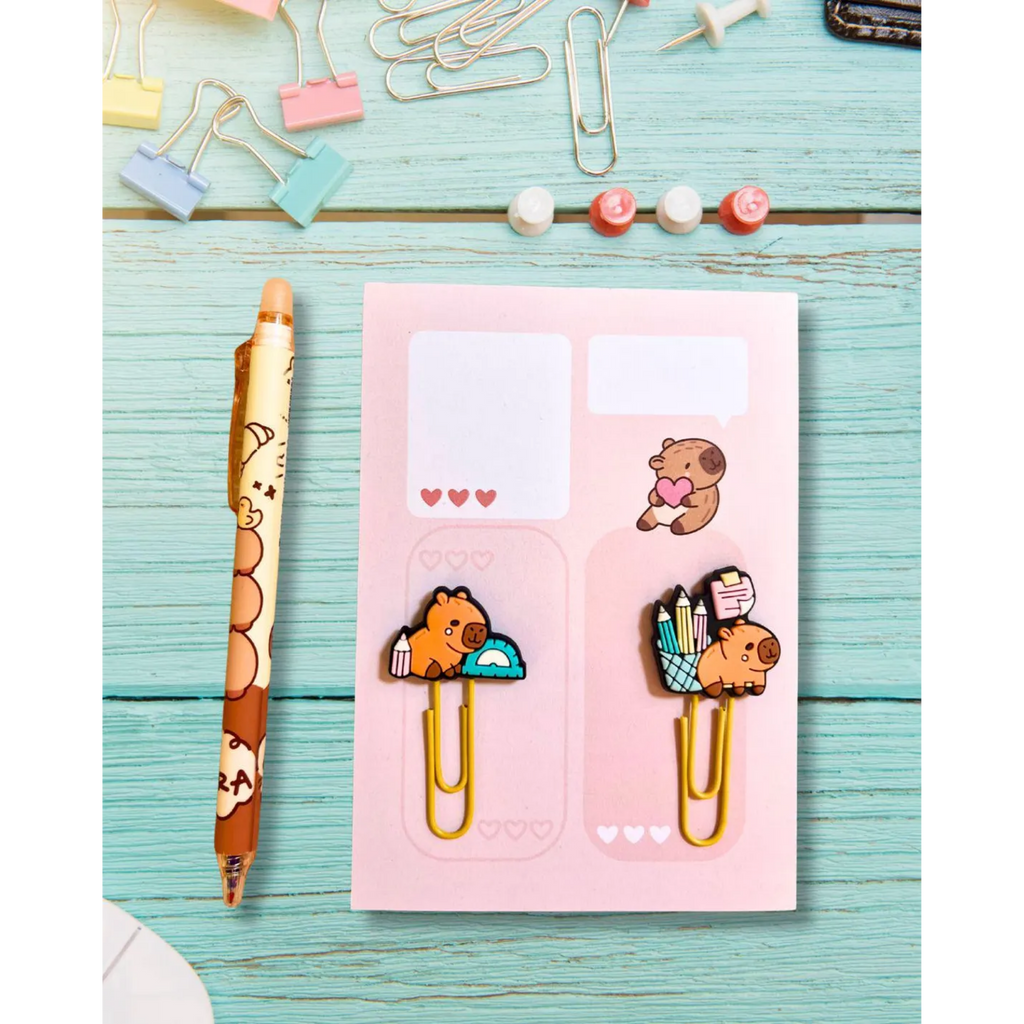 Capybara Stationery Set – Kawaii Notepad, Pen & Clips