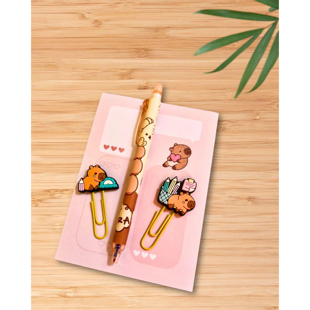 Capybara Stationery Set – Kawaii Notepad, Pen & Clips